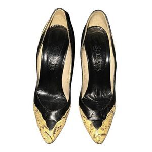Vintage Retro 80s SCRUPLES Leather & Real Snakeskin Pumps Heels Shoes Size 8